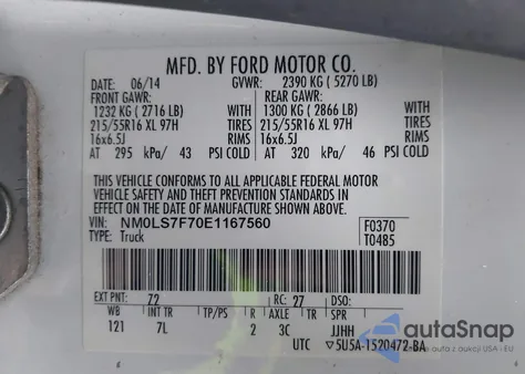 2014 Ford Transit Connect Xlt из США, поврежденный, VIN NM0LS7F70E1167560